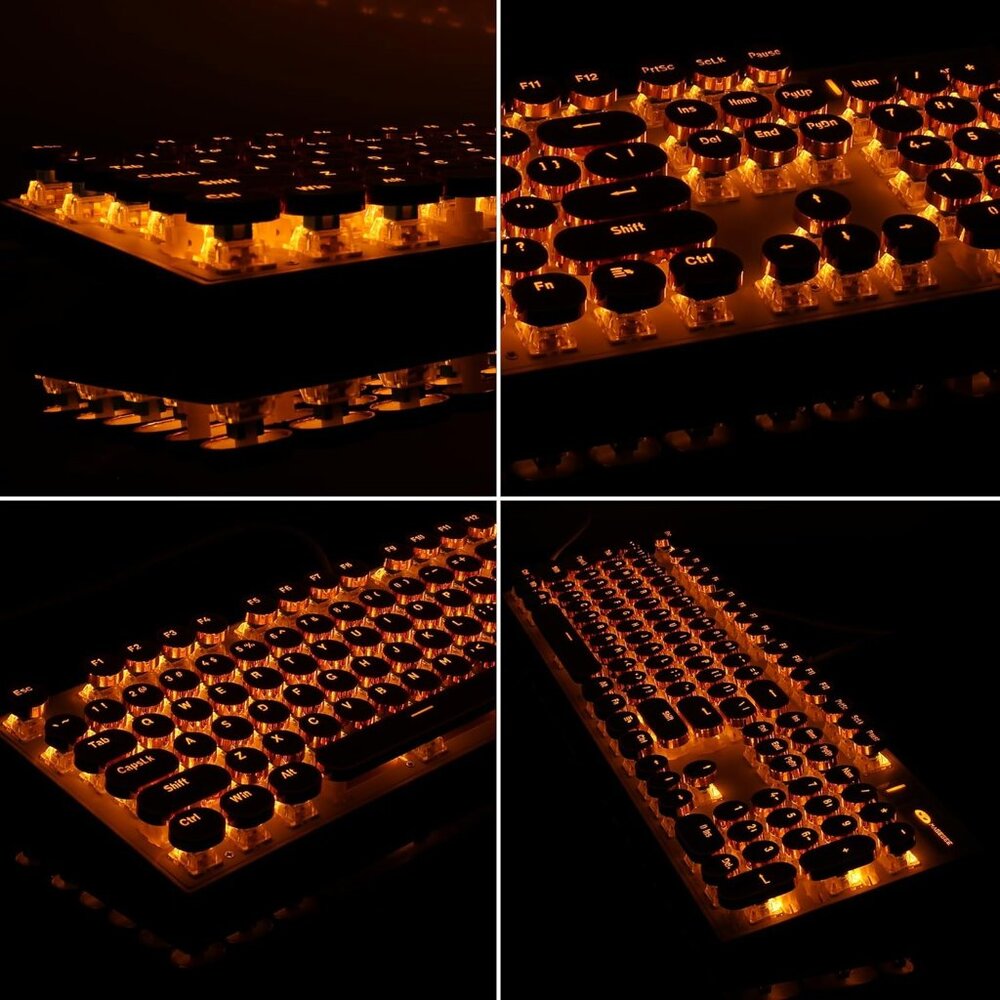 Typewriter Style Mechanical Keyboard, Retro Punk Gaming Keyboard with Gold LED B - Picture 3 of 8